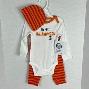 My First Halloween Gerber Baby Outfit 6-9M 3 pc. Onesie Pants Hat Orange White